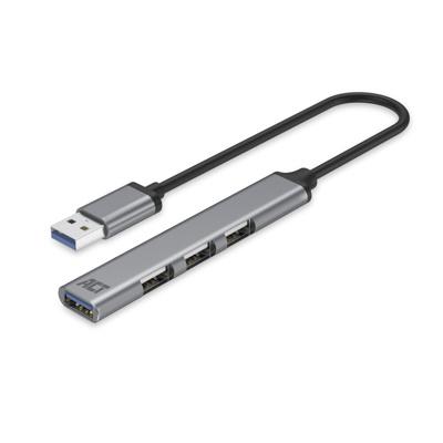 Hub USB-A ACT AC6325, 1x USB-A 3.2 Gen 1, 5 Gbps, 3x USB-A 2.0, 480 Mbps, Kabllo 18 cm, Korpus Alumini – Gri