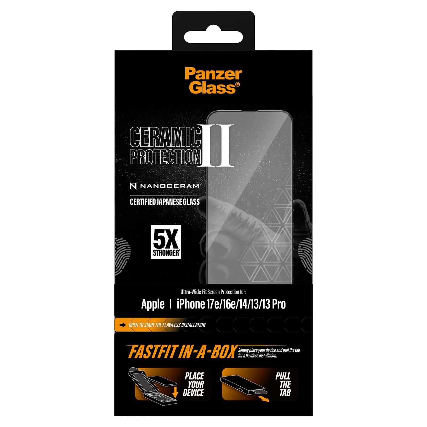 Mbrojtëse Ekrani PanzerGlass Ceramic për iPhone 16e / 14 / 13 / 13 Pro, Ultra-Wide Fit, FASTFIT IN-A-BOX - Transparente - 4