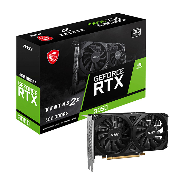 Kartelë Grafike NVIDIA GeForce RTX 3050 / 6GB GDDR6 / 96-bit / MSI VENTUS 2X E 6G OC / 2 Fans - Zezë