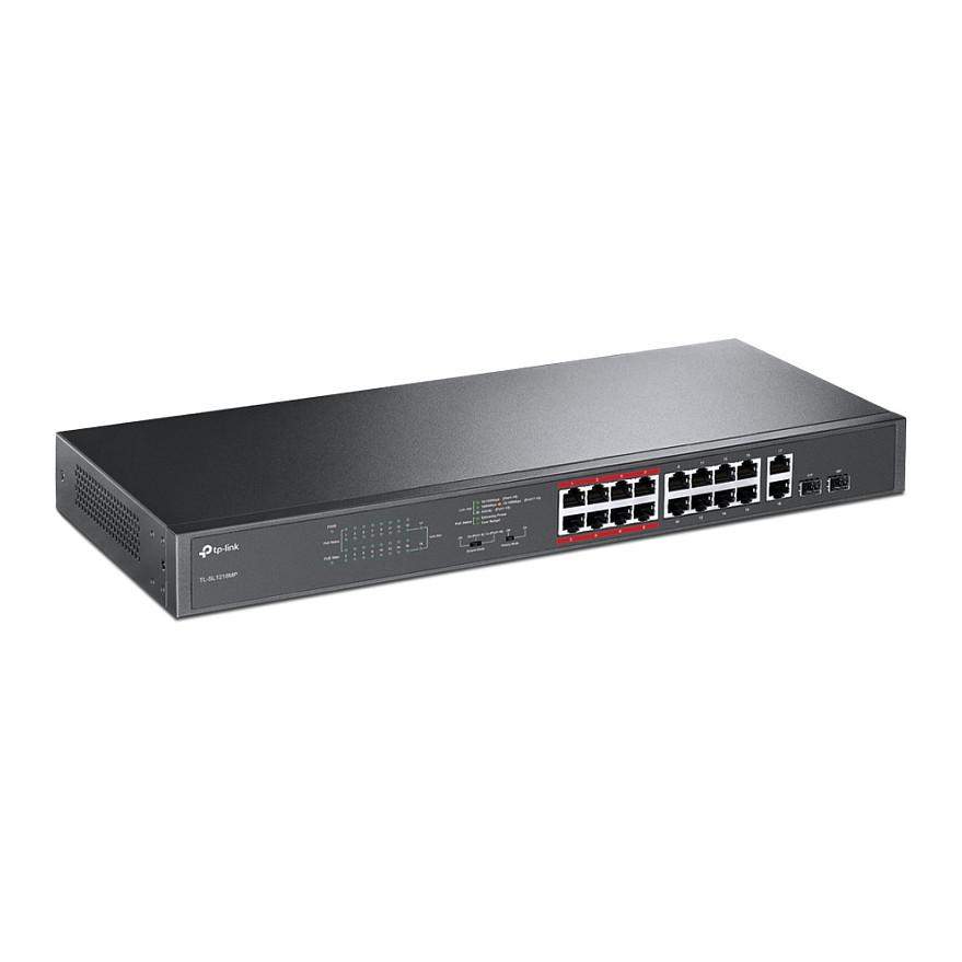 Switch TP-Link TL-SL1218MP, 16x Fast Ethernet PoE+, 2x Gigabit Ethernet, 2x Combo SFP Gigabit, PoE 192W, Unmanaged, Rackmount 1U - Zezë - 2