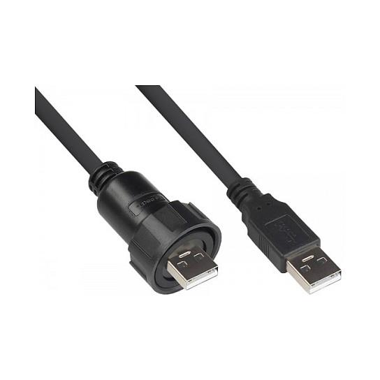 Kabllo USB ALCASA IC04-U201, USB-A mashkull në USB-A mashkull, USB 2.0, fiksim me bajonetë, IP67, 1 m - Zezë
