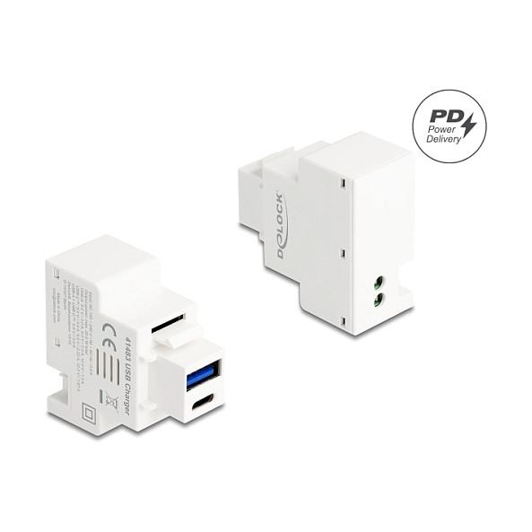 Modul Keystone Karikimi DeLOCK 41483, 1x USB-A, 1x USB-C PD, 20W – Bardhë - 1
