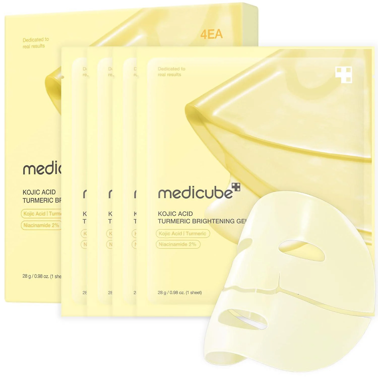 Maskë xheli për fytyrë Medicube Kojic Acid Turmeric Brightening Gold Jelly Gel / Kojic Acid / Turmeric / Niacinamide / 4 Copë