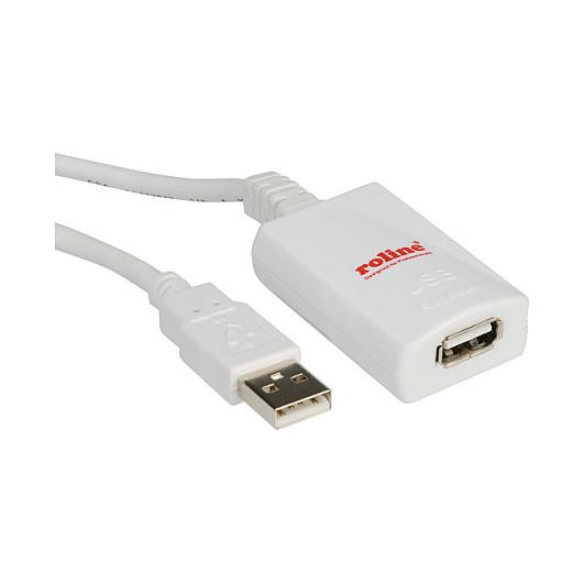 Kabllo USB ROLINE 12.04.1088, USB-A mashkull në USB-A femër, USB 2.0, zgjatues aktiv, 5 m - Bardhë