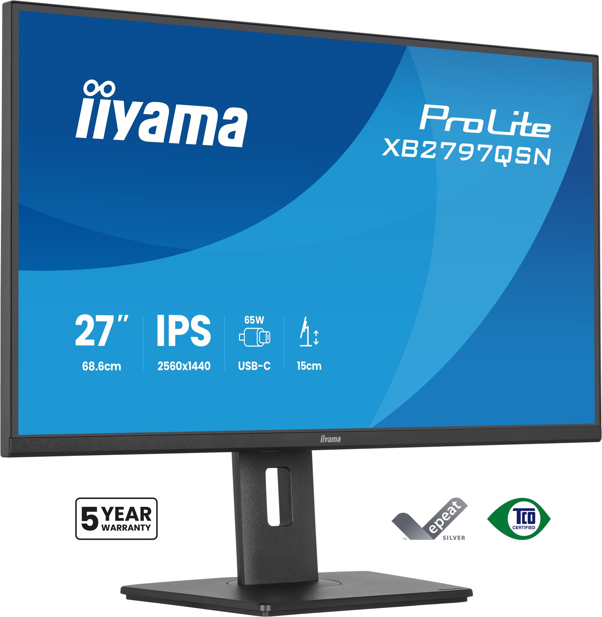 Monitor iiyama ProLite XB2797QSN / XB2797QSN-B1 / 27" / QHD IPS / 75 Hz / 1 ms / HDMI + DisplayPort + USB-C + LAN – Zezë