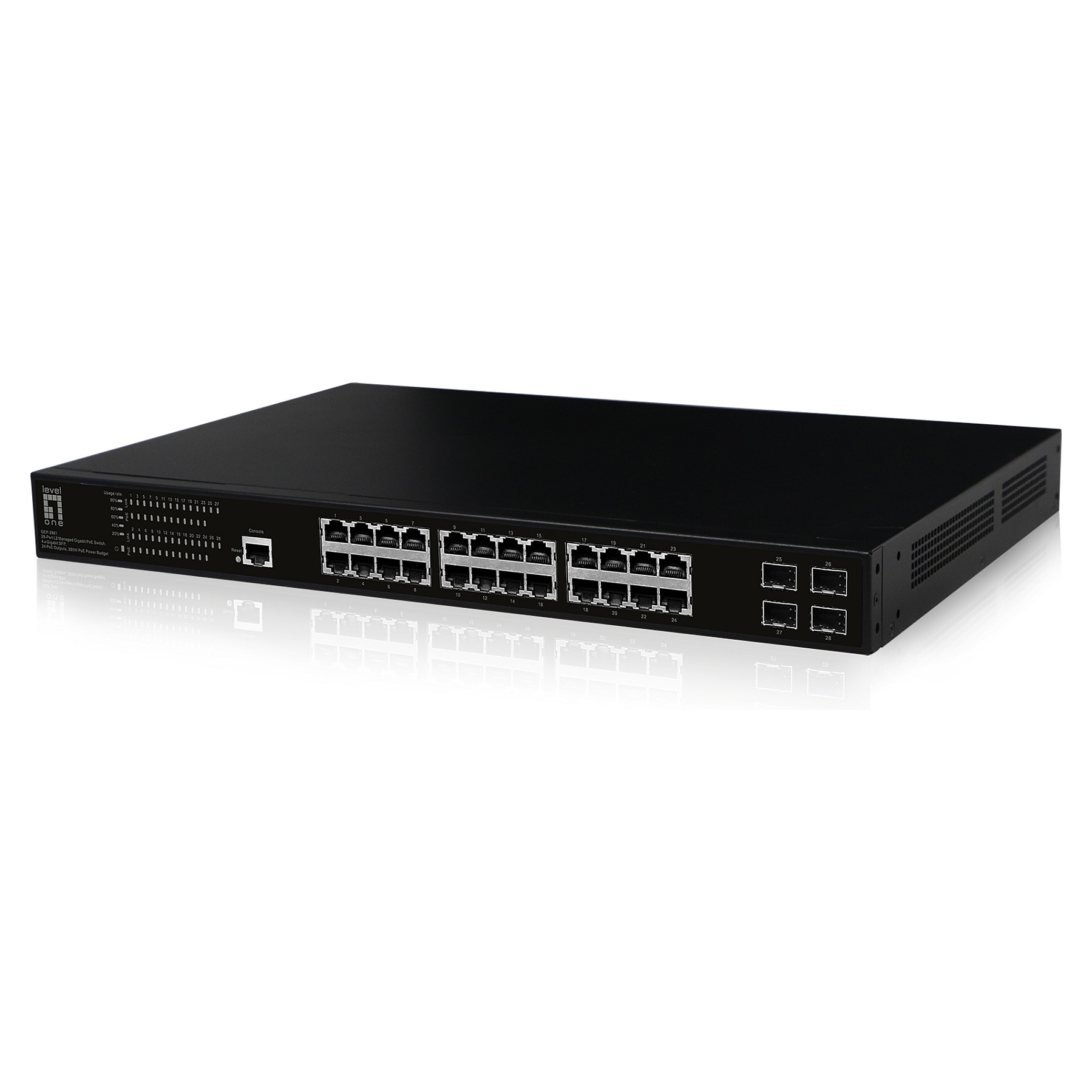 Switch 28xPort GEP-2861 4xGSFP 19" 390W 24xPoE+ - 2