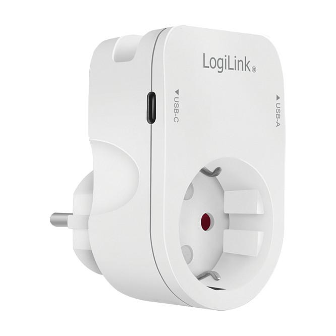 Adapter USB LogiLink PA0259 / 1x USB-A / 1x USB-C / 17W / Prizë CEE 7/3 / Mbajtëse Smartphone – Bardhë - 3