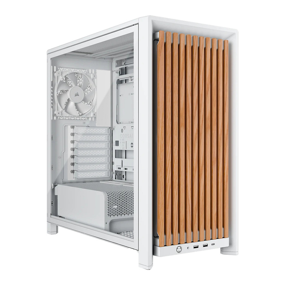 Kasë PC Corsair FRAME 4000D WOOD RS / Mid Tower / E-ATX / 3x 120mm + 1x 120mm RS Fan / Tempered Glass / Wood / 360mm Radiator - Bardhë/Wood - 1