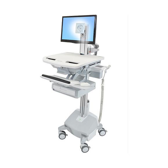 Karrocë për Monitor Ergotron StyleView SV44-1312-2, deri 22", 15kg, Rregullim Lartësie 63cm, LCD Pivot, Tabaka Tastiere, 1 Sirtar, 4 Rrota - Hiri/Bardhë