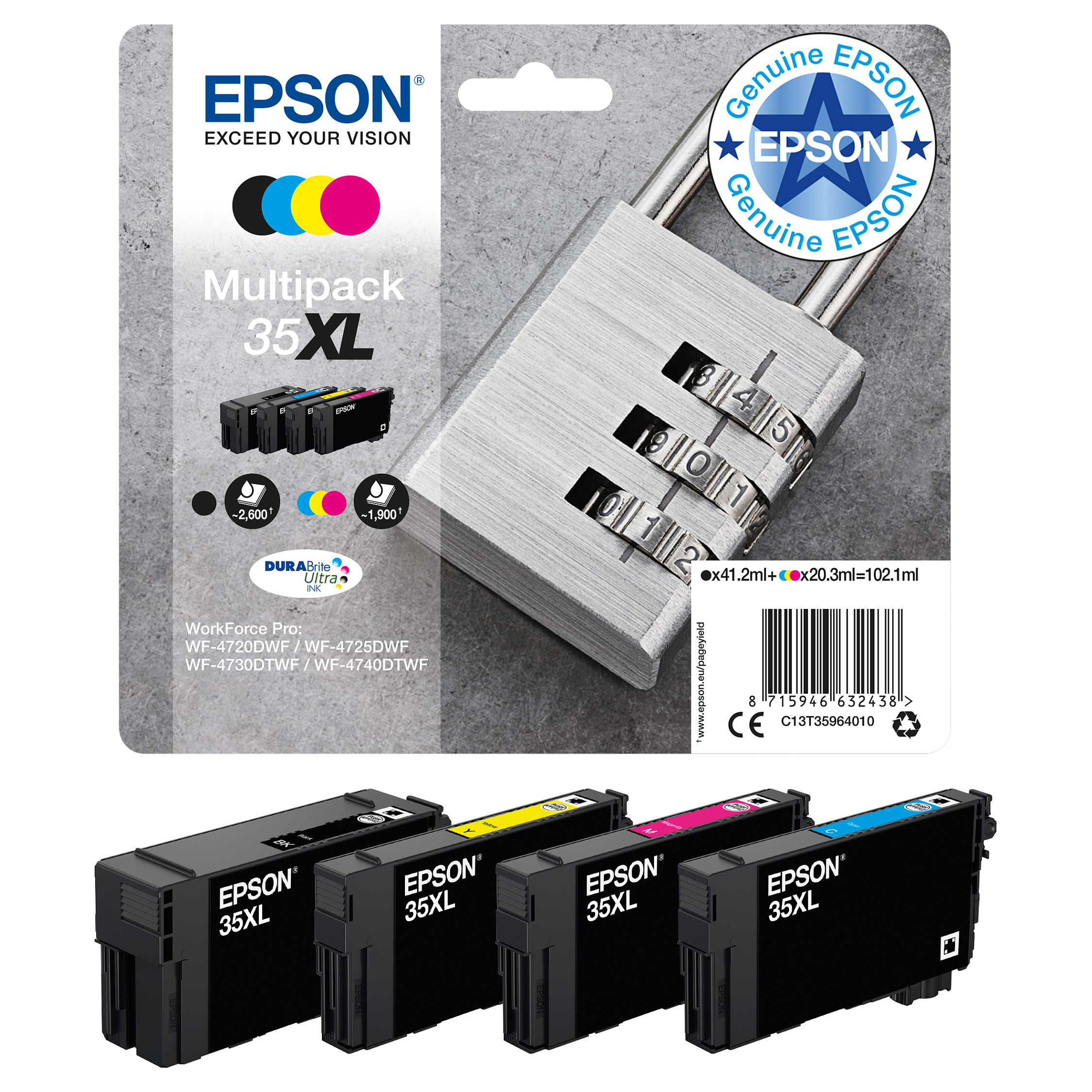 INK Epson 35XL C13T35964010 4er Multipack / deri në 1.900 faqe – Set me 4 ngjyra (Zezë/ Blu/Rozë/Verdhë) - 3