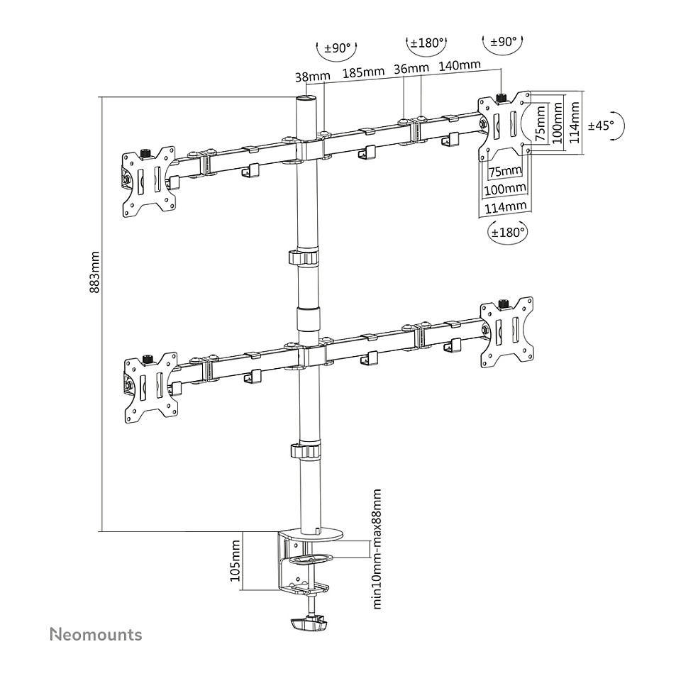 Mbajtëse për Monitor Neomounts FPMA-D550D4 movable desk mount for 4 screens 13"-32" - Black - 14