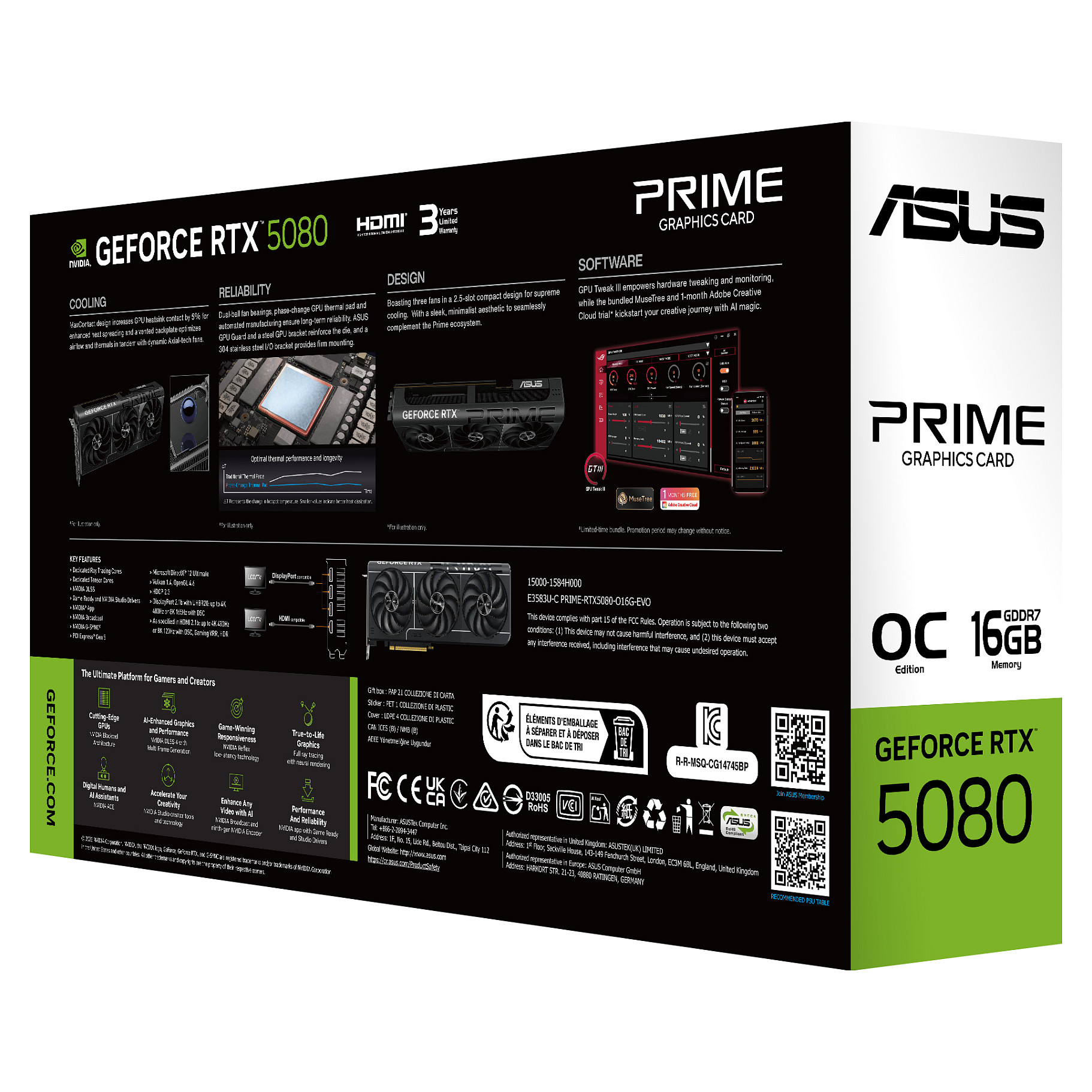 Kartelë Grafike NVIDIA GeForce RTX 5080 / 16GB GDDR7 / 256-bit / ASUS Prime EVO / 3 Fan - 14