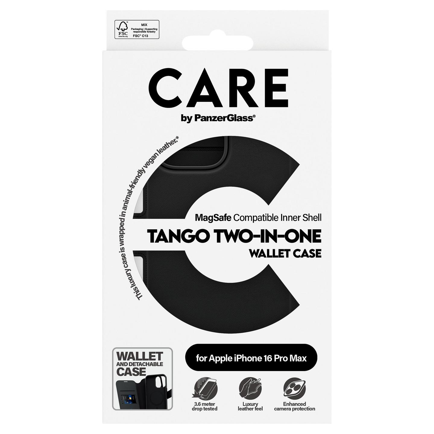 Case për Telefon CARE by PanzerGlass Tango 2-in-1 Wallet, iPhone 16 Pro Max, 4 Vende për Karta, MagSafe – Zezë - 3