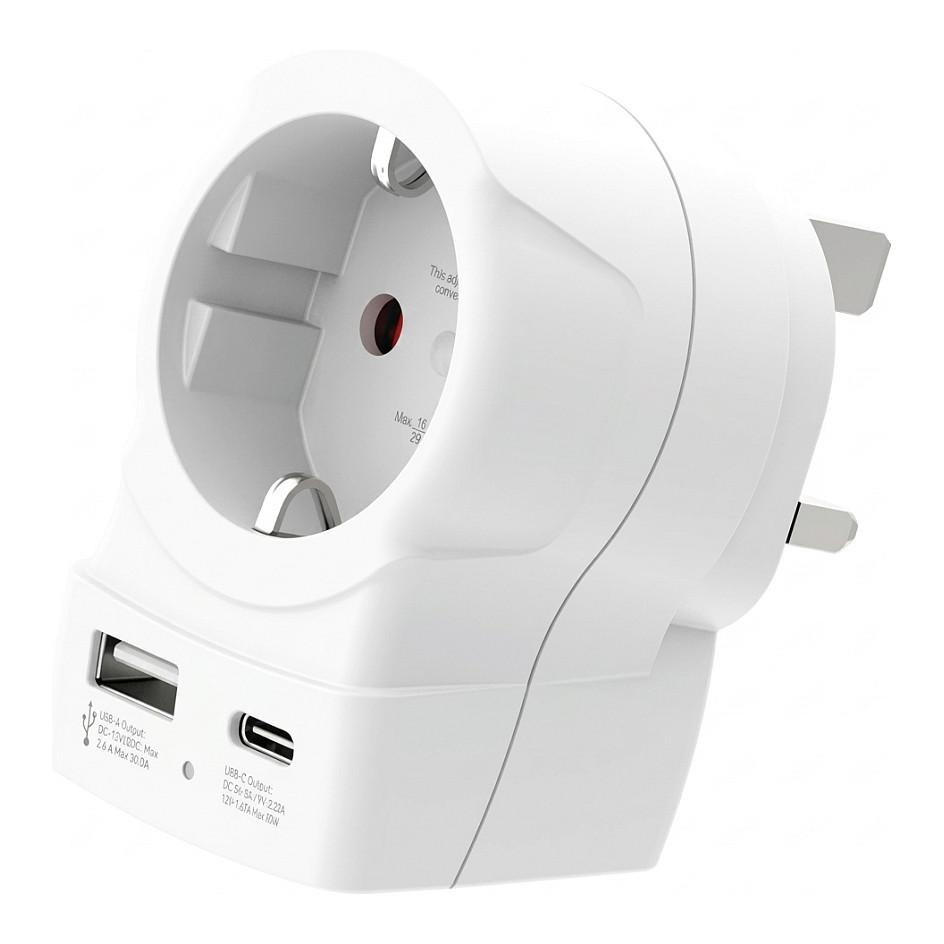 Adapter Udhëtimi SKROSS Europe to UK USB AC20PD / 1x USB-C PD 20W / 1x USB-A / Type C, E & F në Type G / 2 & 3-Pin – Bardhë - 2