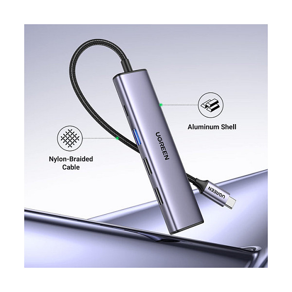 Hub UGREEN 15495 / 5-in-1 / USB-C / 100W PD / HDMI / 3x USB-A / 4K@30Hz / 5Gbps - Gri - 5
