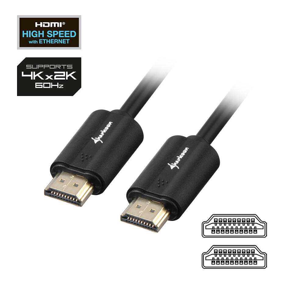 Kabllo HDMI Sharkoon → HDMI 4K 2 m - Zezë - 2