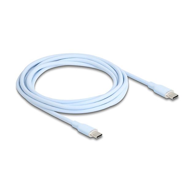 Kabllo USB DeLOCK 81235 / USB-C në USB-C / 2.5m / USB 2.0 / PD 60W / 3A / 480 Mbps / Silikon - Blu