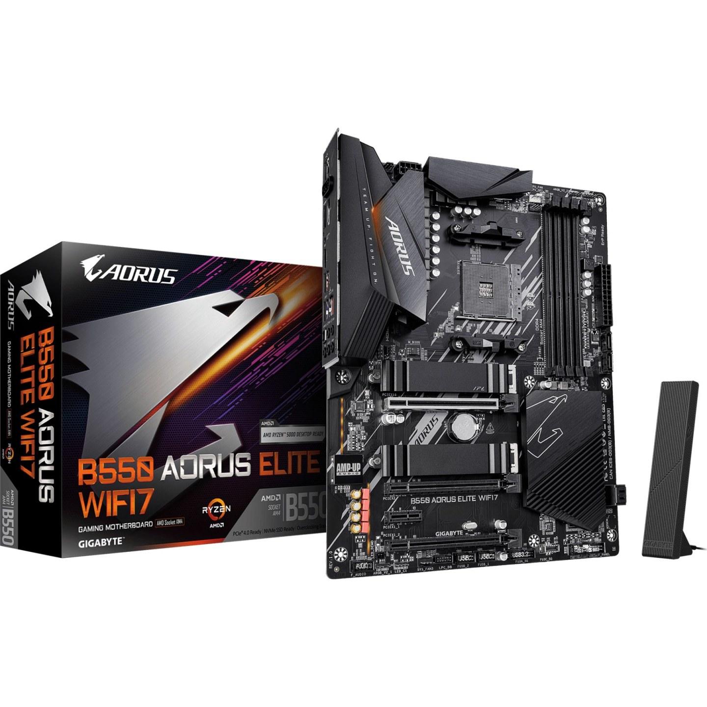 Pllakë Amë MB AMD Gigabyte B550 AORUS ELITE WIFI7, AM4, B550, DDR4, ATX, Wi-Fi 7, 2.5GbE LAN, HDMI, DisplayPort