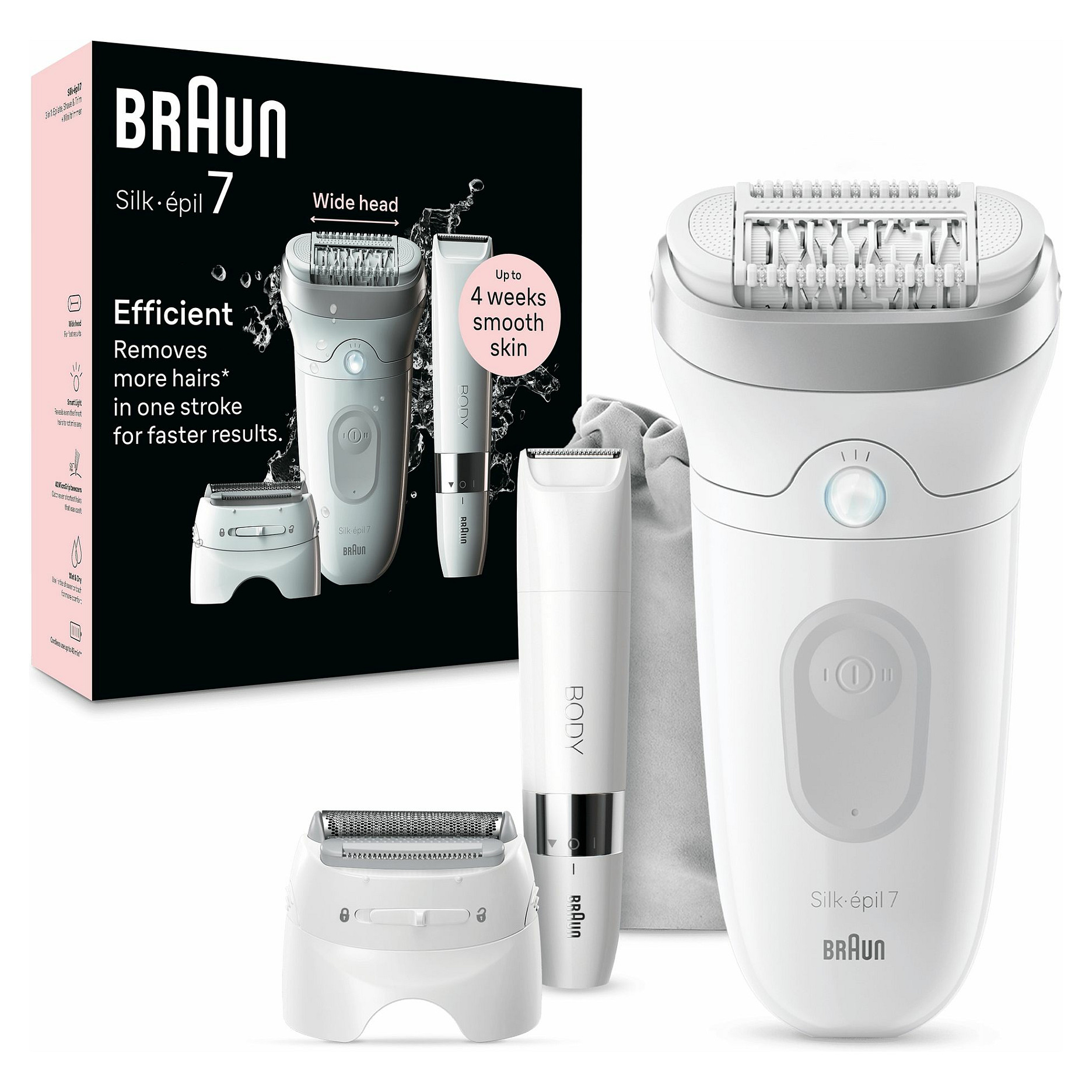 Depilator elektrik Braun Silk-épil 7 7-441 / MicroGrip / 40 Pinça / 0.5mm / Wet & Dry / SmartLight / 40 Min – Bardhë
