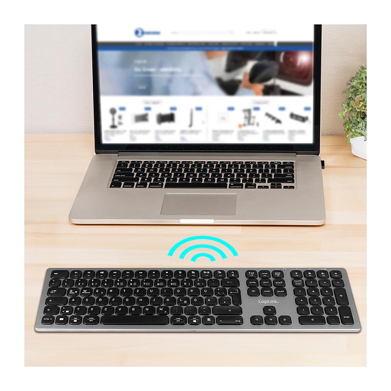 Tastierë Pa kabllo LogiLink ID0213 / Scissor Switch / Bluetooth / 2.4 GHz / 3 Pajisje / USB-C - Hiri - 8