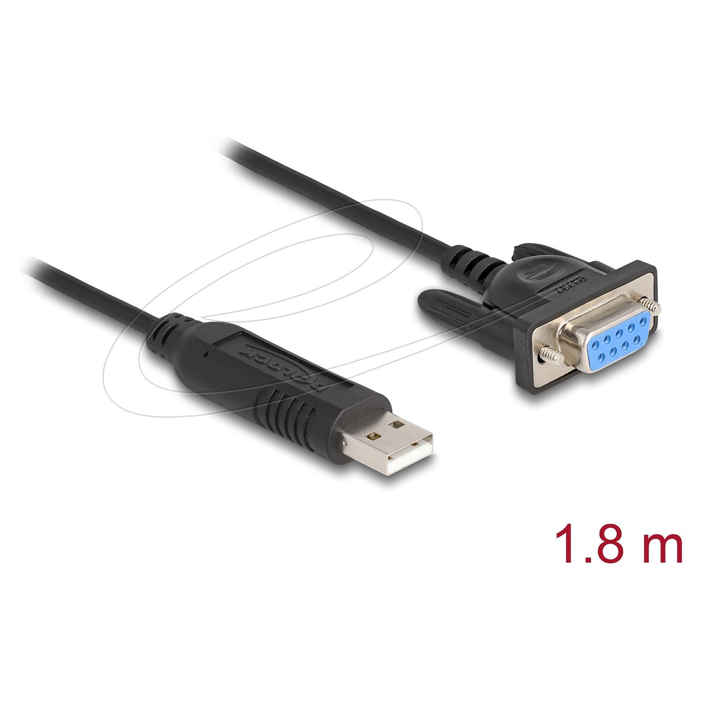 Kabllo Serial DeLOCK 67382, USB 2.0 Type-A mashkull në RS-232 DB9 femër, shpejtësi deri në 921.6 Kb/s, 1.8 m - Zezë - 1