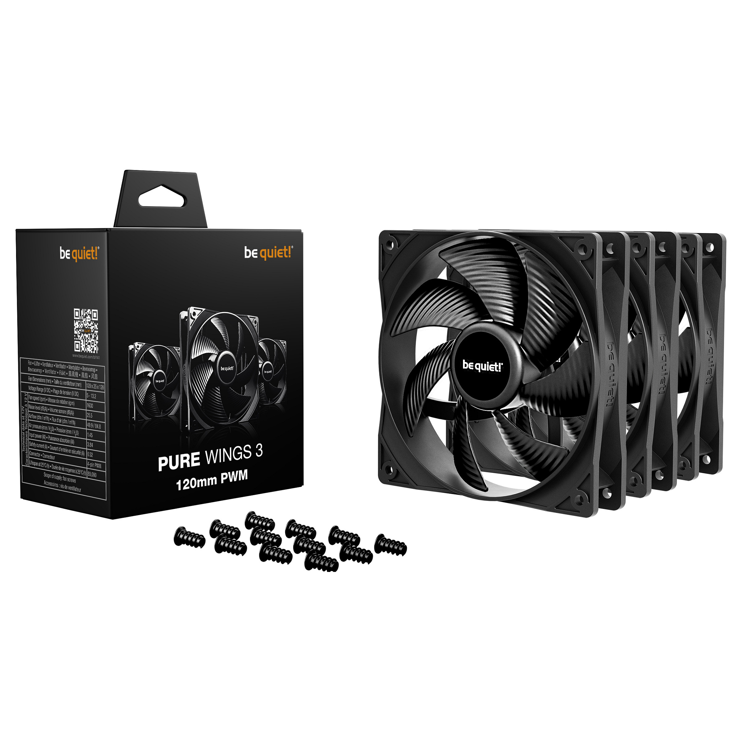 Ftohës për Kasë be quiet! Pure Wings 3 / 120mm / 1600 RPM / PWM / 3 Pack – Zezë - 3