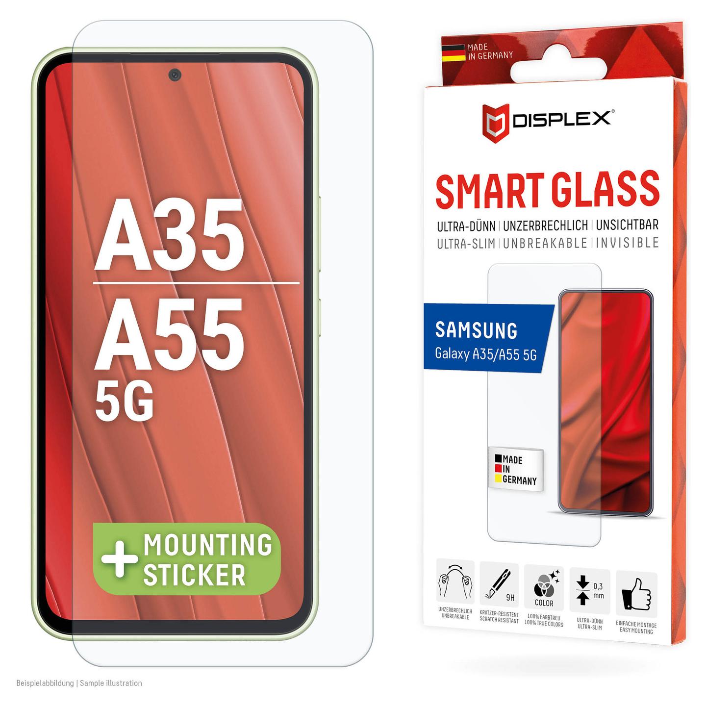 Mbrojtës Ekrani DISPLEX Smart Glass 01943 / Samsung Galaxy A35, A55 5G / Xham 9H / 0.3 mm / Full Adhesive / 92% Transparencë - Transparent