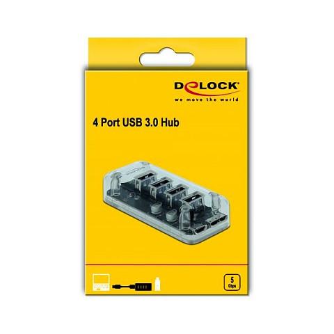 Hub DeLOCK 64087, 4x USB-A, USB 5Gbps, USB Micro-B, Furnizim Shtesë 5V, LED - Transparent - 3