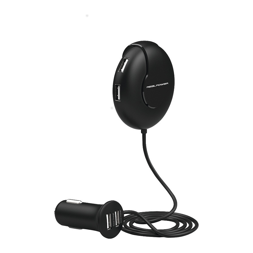 Adapter telefoni për veturë RealPower 195446 / 6x USB-A / 47W / 9-32V - Zezë