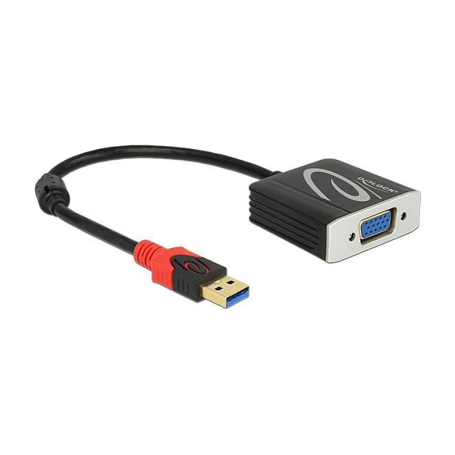 Adapter VGA DeLOCK 62738 / USB 5 Gbps Type-A Male në VGA Female / 1920 × 1200 @60 Hz / 20 cm - Zezë - 1