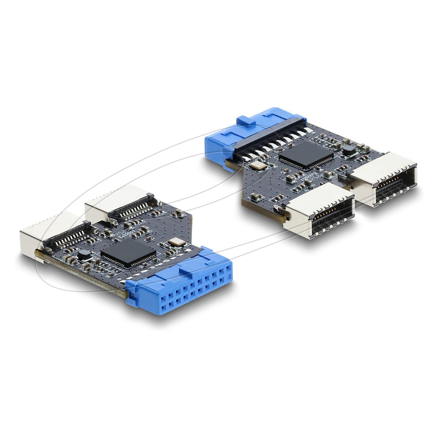 Hub DeLOCK 67342 , USB 5Gbps , 20-pin Header Femër në 2x Type-E Key A Femër , GL3510 , 5V , 0.9A - 1