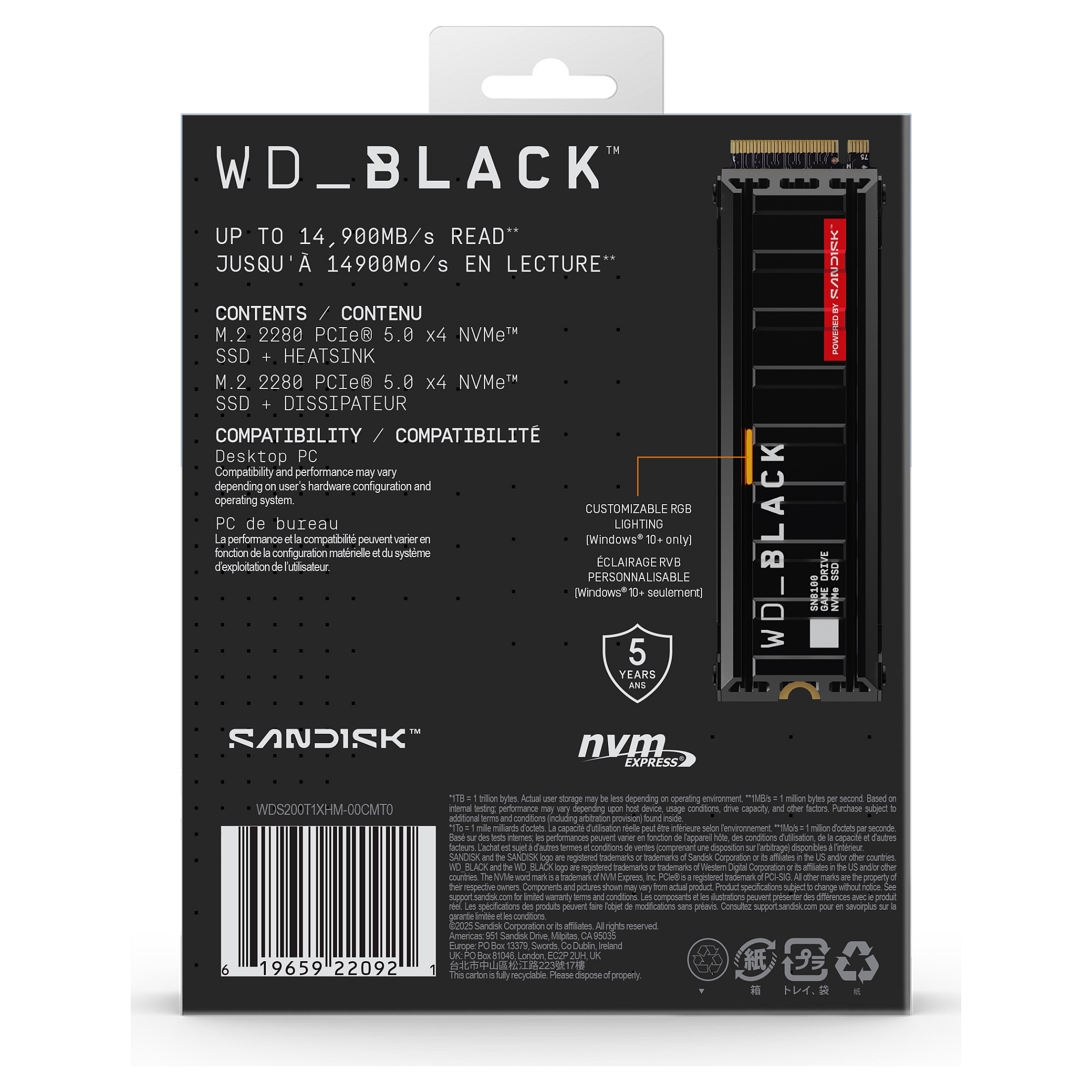 SSD të Brendshme Western Digital SN8100 2TB M.2 2280 NVMe w/ Heatsink Powered by SanDisk - 8
