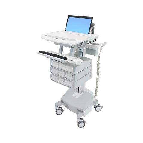 Karrocë për Monitor Ergotron StyleView SV44-1192-2, deri 17.3", 9.1kg, Rregullim Lartësie 41cm, Tabaka Tastiere, 9 Sirtarë, 4 Rrota - Hiri/Bardhë