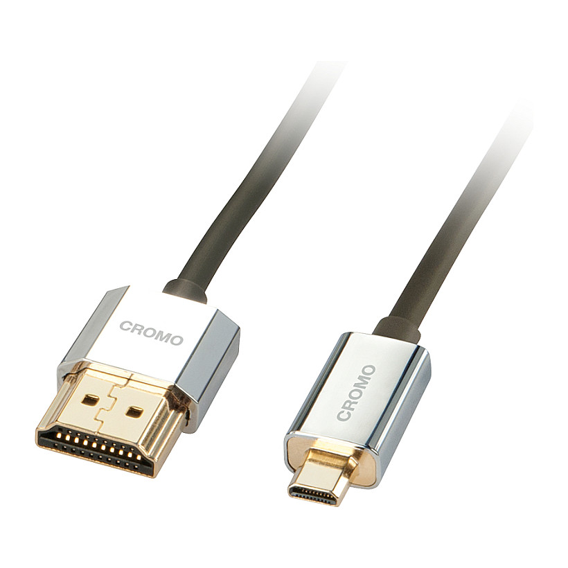 Kabllo HDMI Lindy CROMO Slim / HDMI në Micro HDMI / 2m / High Speed / Ethernet / 4K 60Hz - Zezë