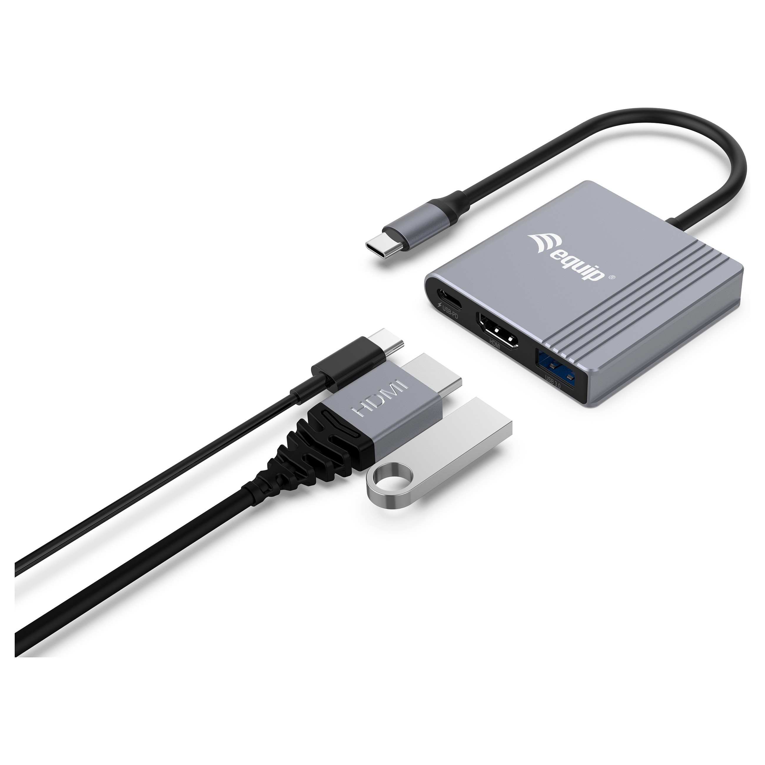 Docking Station Equip USB-C / HDMI / USB-A / 100W PD / Kabllo 25cm - Hiri - 2