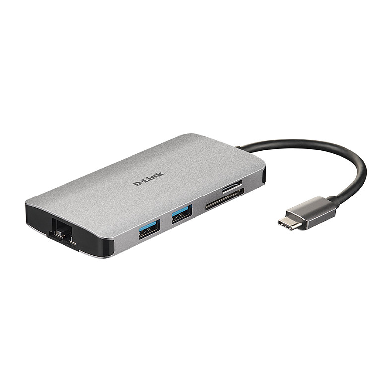 HUB D-Link DUB-M810 / USB C 8-Port Hub, HDMI 4K, USB, SD/microSD, LAN, passiv, Gri - 1