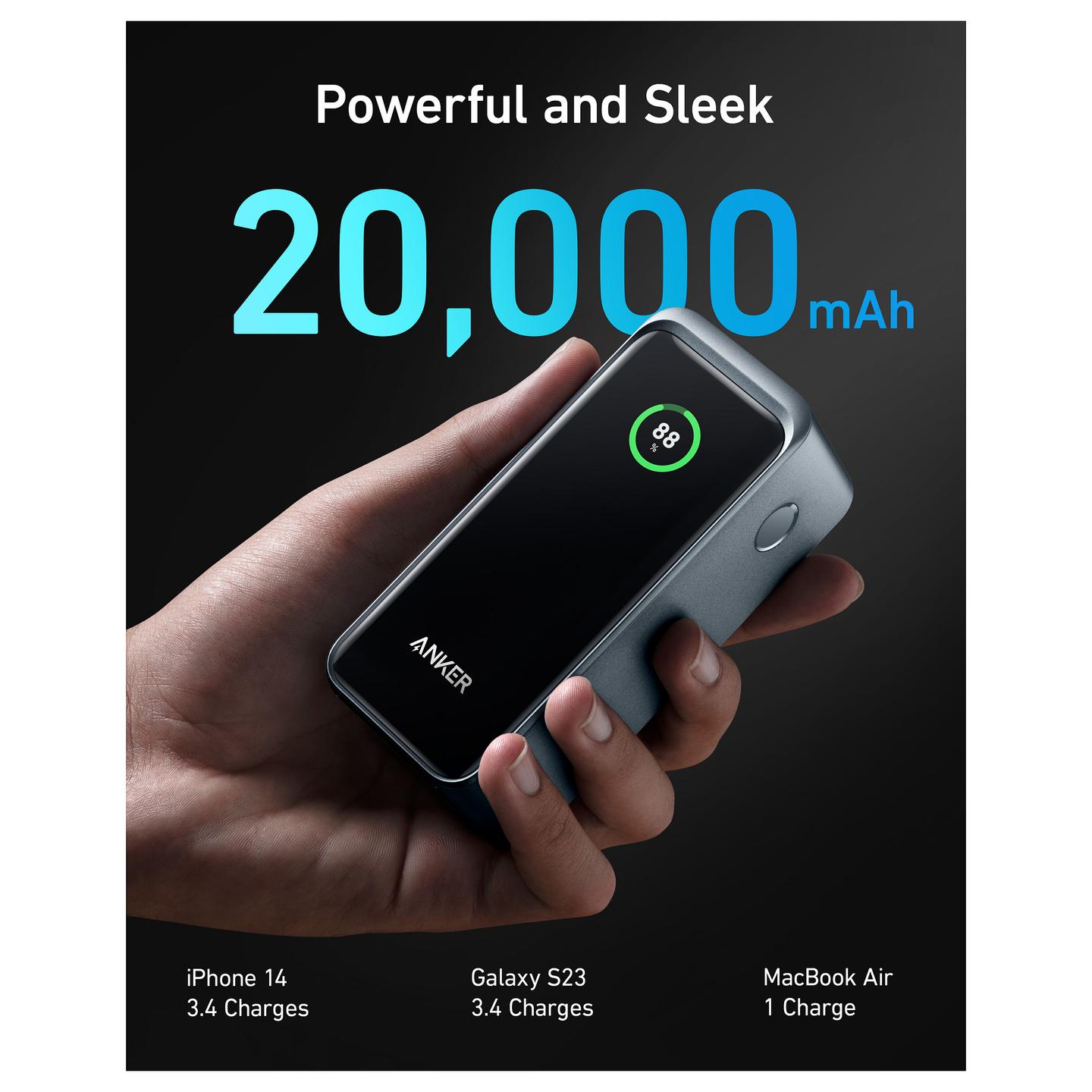 Powerbank Anker Prime A1336 / 20000mAh / 200W / 2x USB-C / USB-A - Zezë/Argjend - 20