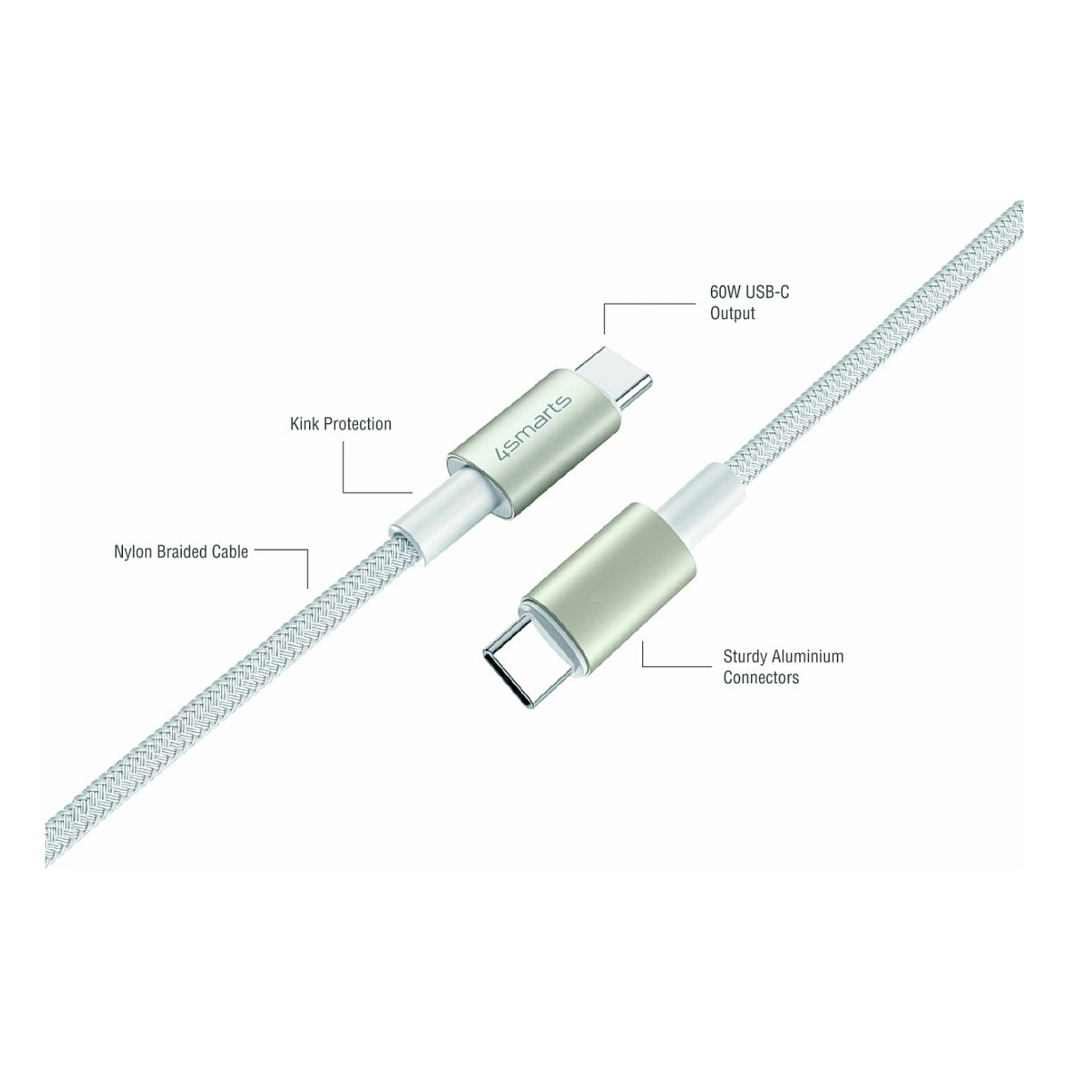Aksesorë për telefon 4smarts USB-C në USB-C cable PremiumCord / 60W / 3er Set – Bardhë / Argjendi - 4