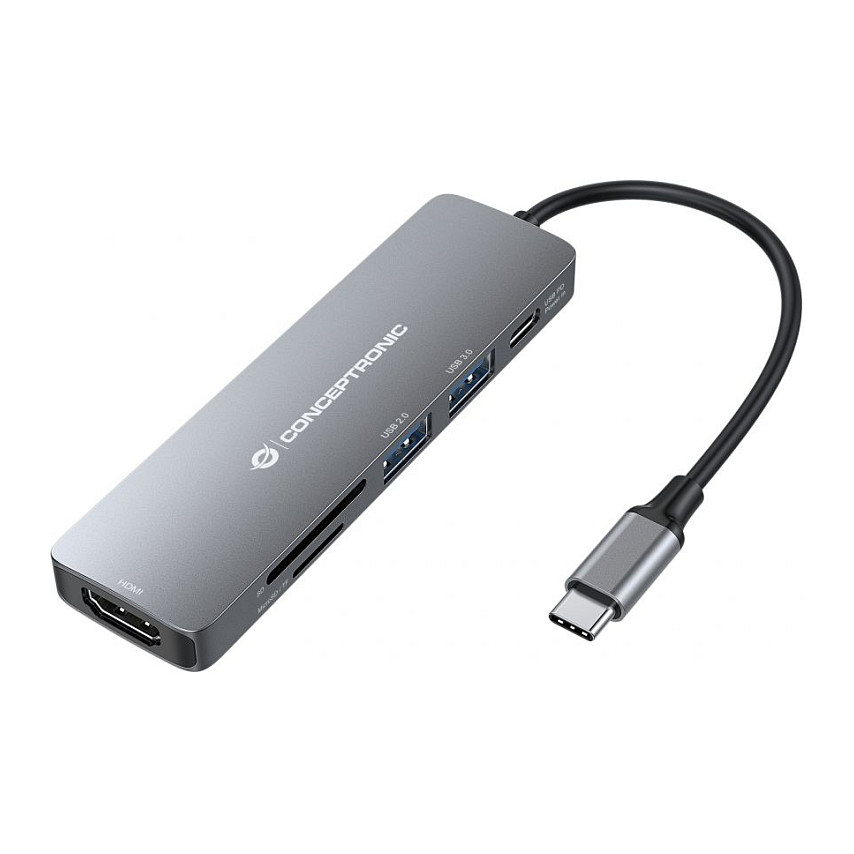 Hub Udhëtimi CONCEPTRONIC 6-në-1 USB-C në HDMI/2xUSB-A/SD/TF - Hiri - 2