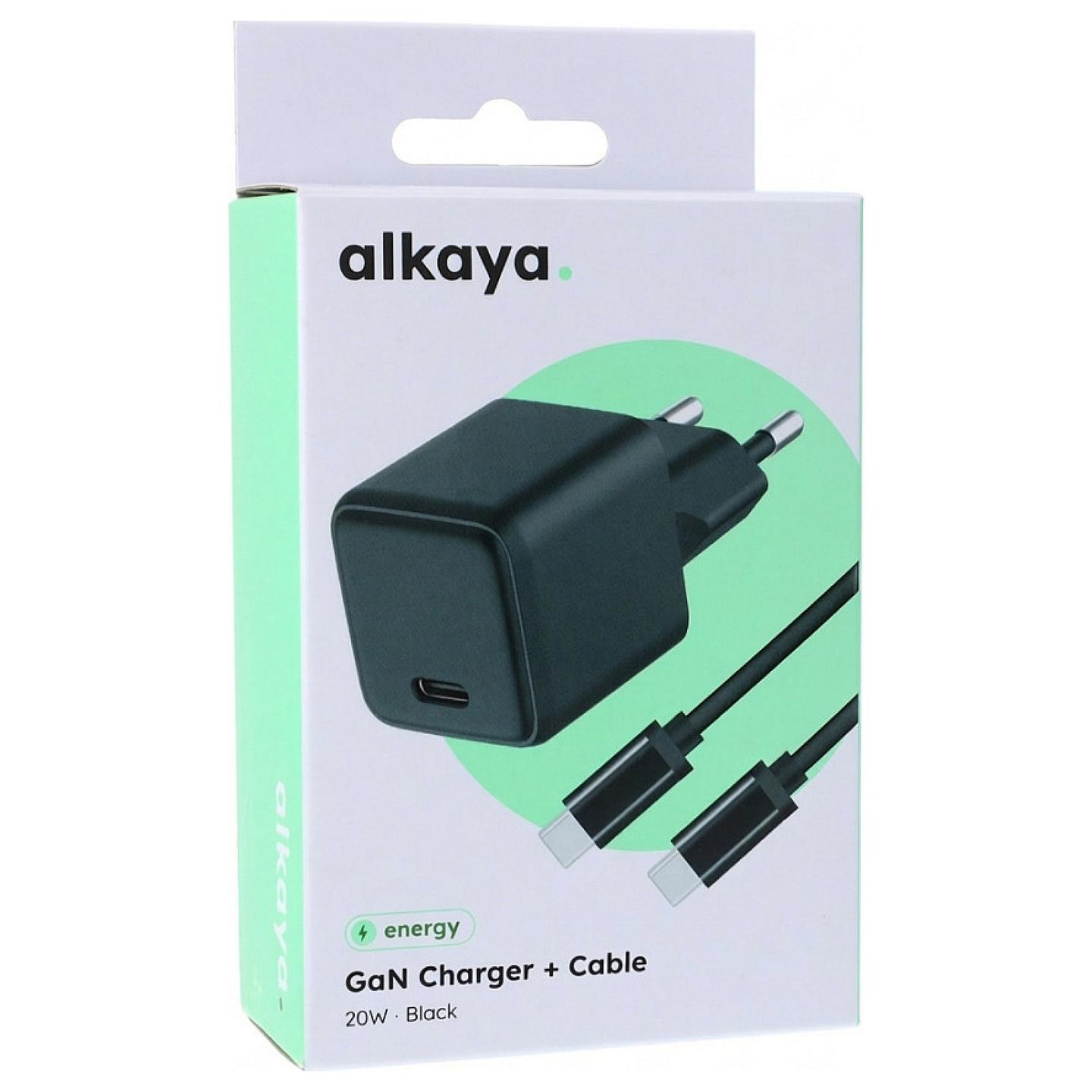 Kabllo & Adapter USB-C Alkaya NEXUS Speed Flex / 20W / GaN / 1x USB-C / USB-C në USB-C / 1m – Zezë - 1