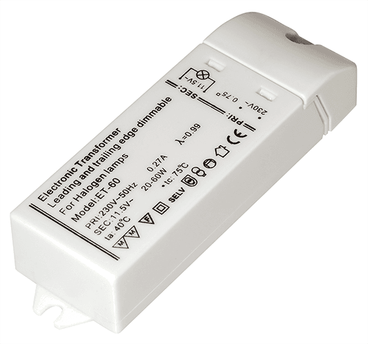 Transformator Halogjen Transmedia LT 2L, 230V në 12V AC, 20–60W, SlimLine