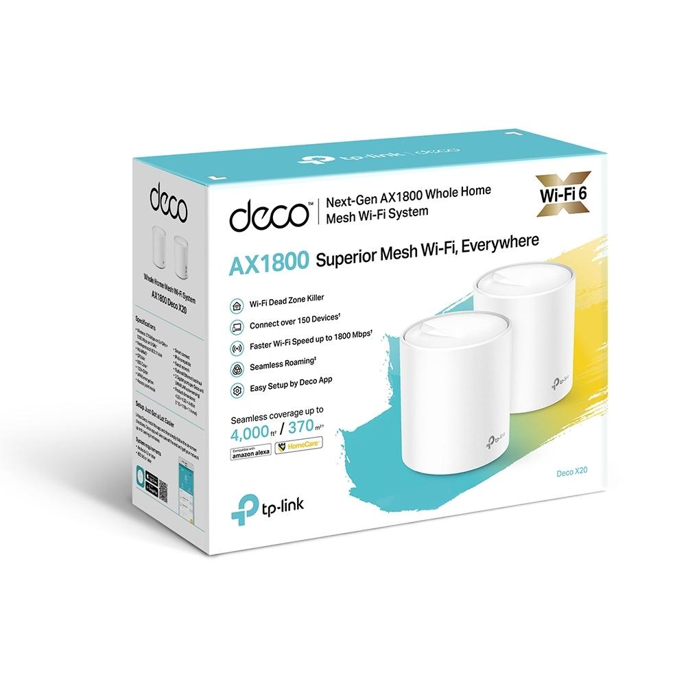 TP-Link Deco X20 (2-Pack) AX1800 Wi-Fi 6 Mesh – Dual-Band 2.4GHz + 5GHz, 574Mbps + 1201Mbps, 2× Gigabit WAN/LAN për njësi, OFDMA, MU-MIMO, WPA3 – Bardhë - 2