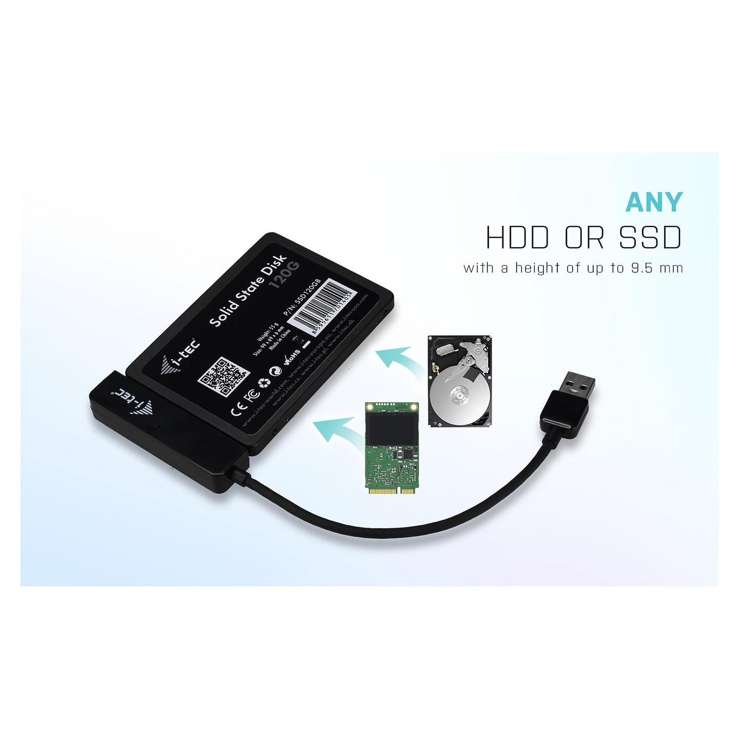 Këllëf i Jashtëm për HDD/SSD i-tec MySafe USB-A Easy 2.5, SATA, USB 3.2 Gen 1, deri në 5 Gbps, 9,5 mm – Zezë - 10