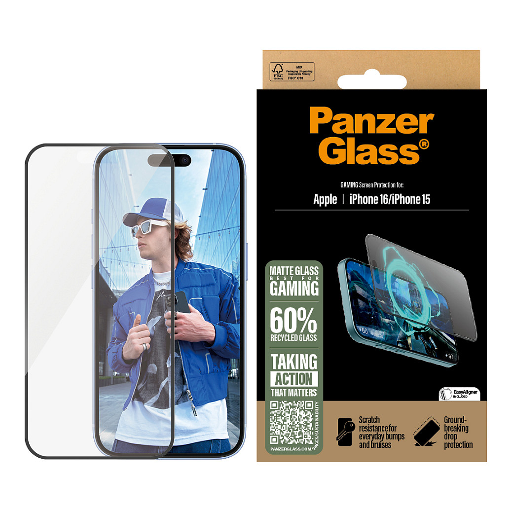 Mbrojtëse për ekran PanzerGlass Gaming / iPhone 16 / 15 / Ultra-Wide Fit / EasyAligner - Transparente - 2