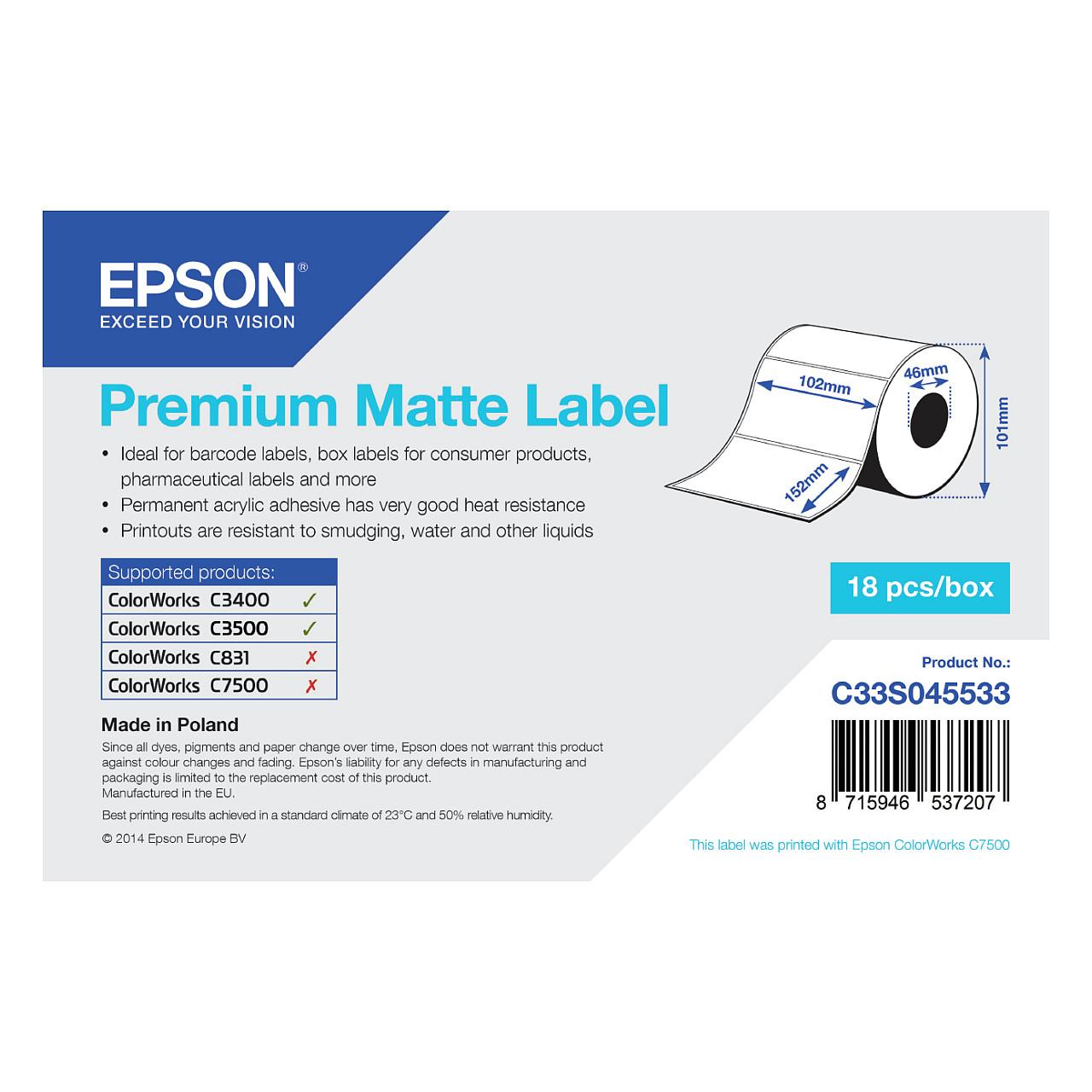 Etiketa Epson Premium Matte Label, 102 × 152 mm, 225 etiketa për rrotull - Bardhë