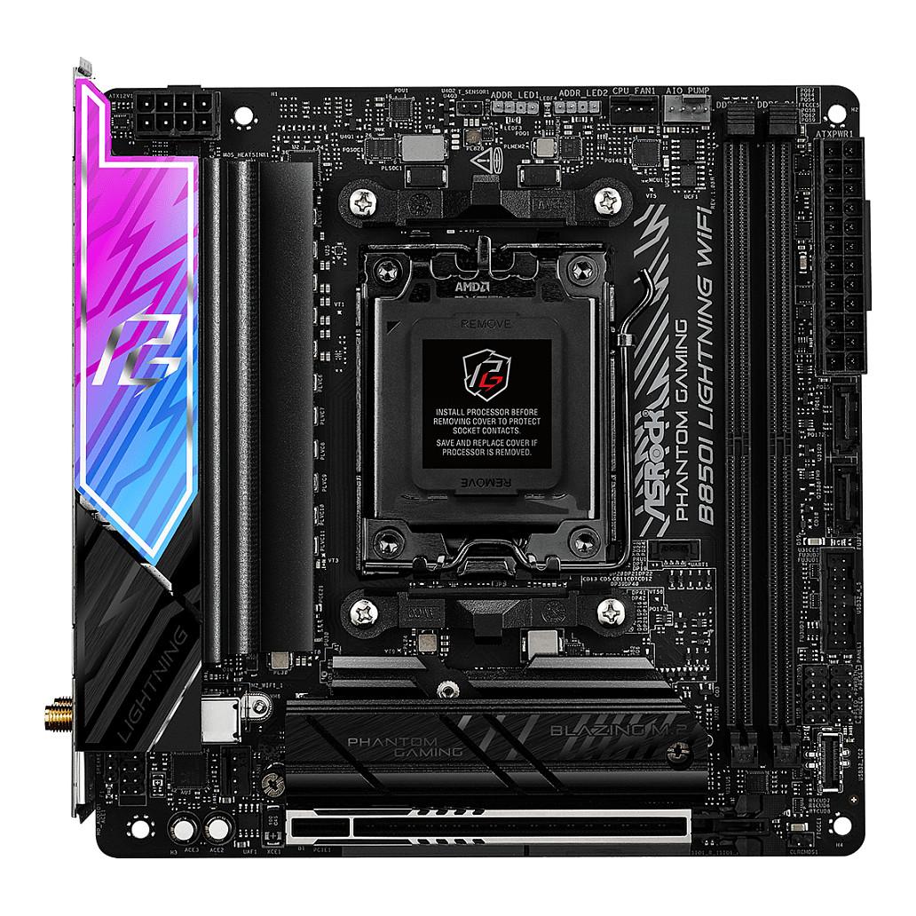 Pllakë Amë MB AMD ASRock Phantom Gaming B850I Lightning WiFi, AM5, B850, Mini-ITX, DDR5, WiFi 6E, 2.5GbE