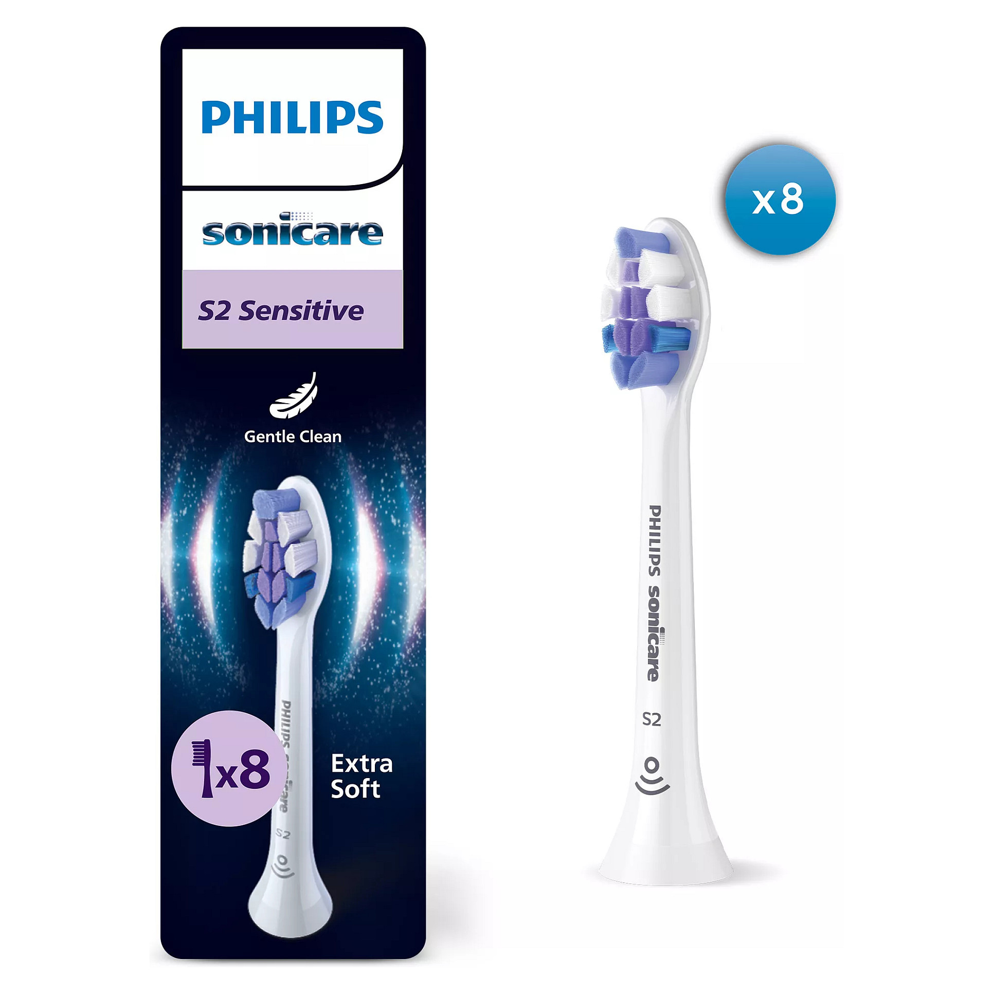 Koka zëvendësuese për furçë elektrike Philips Sonicare Sensitive / 8 copë / Ultra Soft / Click-on – Bardhë