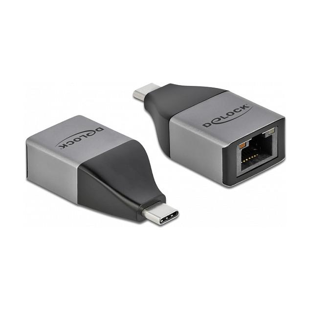 Adapter Rrjeti USB DeLOCK 64118 / USB Type-C / Gigabit LAN / RJ45 / USB 5 Gbps / Realtek RTL8153 - Gri
