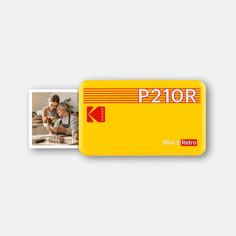Printer për foto portativ KODAK Mini 2 Retro P210R, sublimim termik 4PASS, Bluetooth, 291 × 300 DPI, 5.3 × 8.6 cm, 8 foto të përfshira – Verdhë