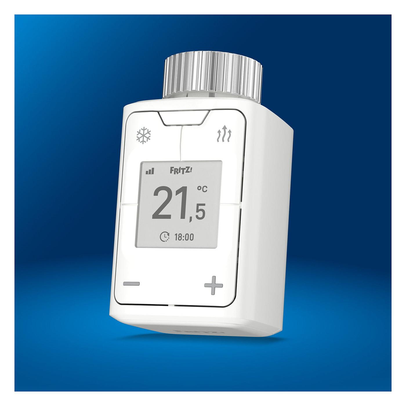 Termostat Inteligjent për Radiator FRITZ!Smart Thermo 302, DECT-ULE, Ekran E-Paper, Kontroll përmes Aplikacionit, 3× Bateri AA – Bardhë